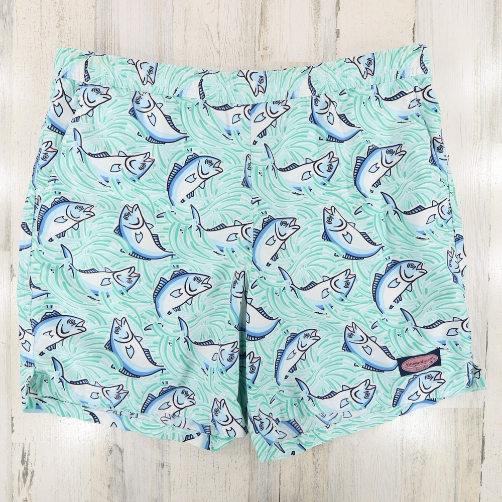 Vineyard Vines Swim Shorts Mens Medium Fish Print Trunks Lined Pockets